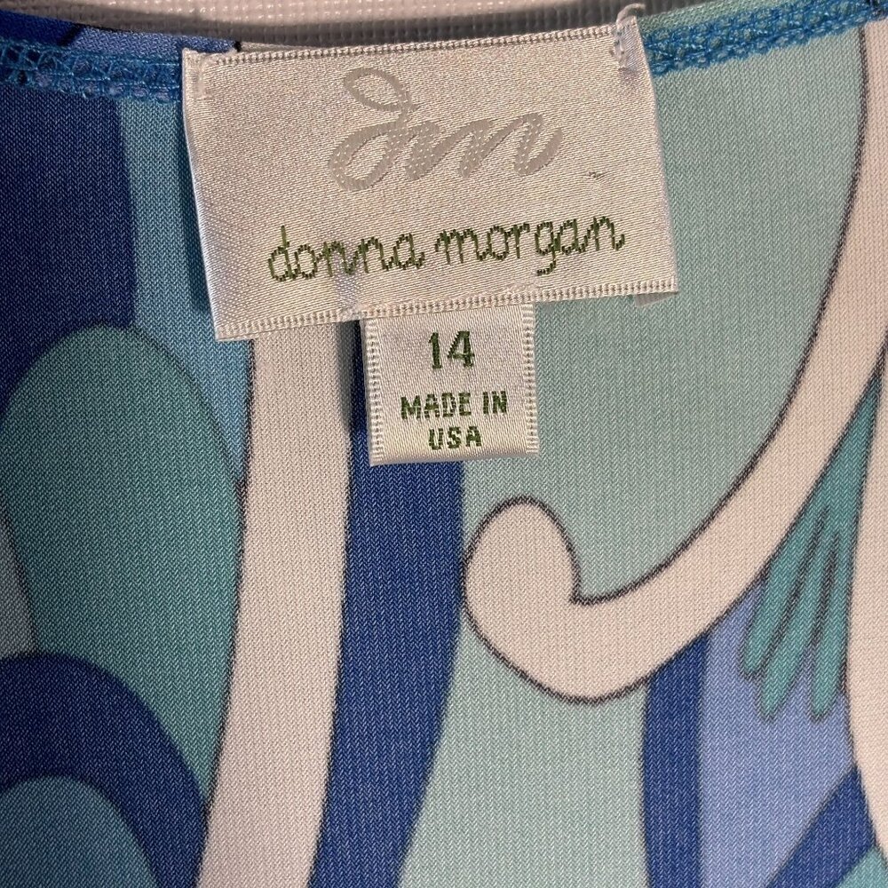 Donna Morgan Wrap Dress Blue Abstract Print Size 14 Polyester/Spandex Made In US - Picture 4 of 8